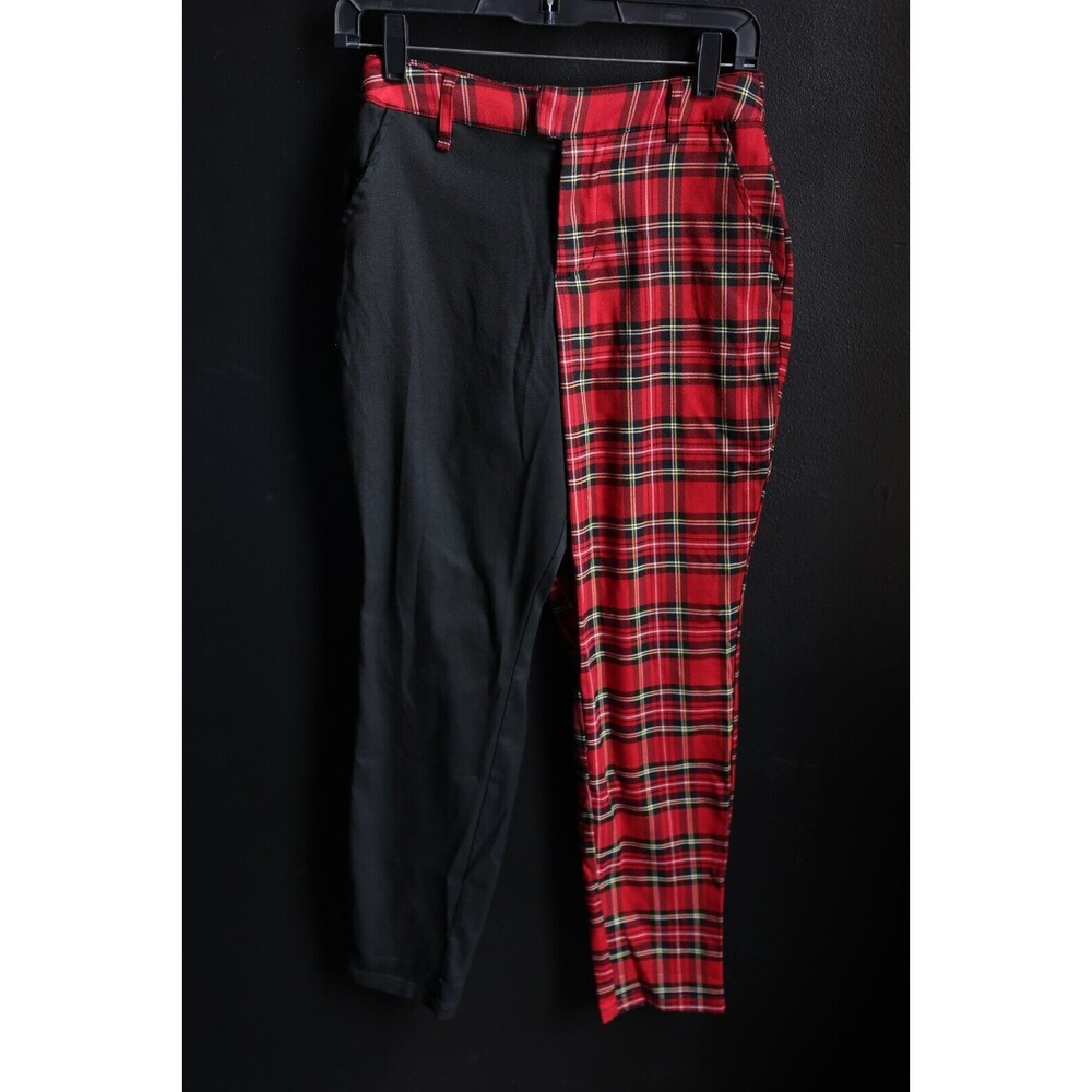 Hot Topic Women's Black Red Plaid Split Leg Pants Size S Grunge Punk Gothic Emo